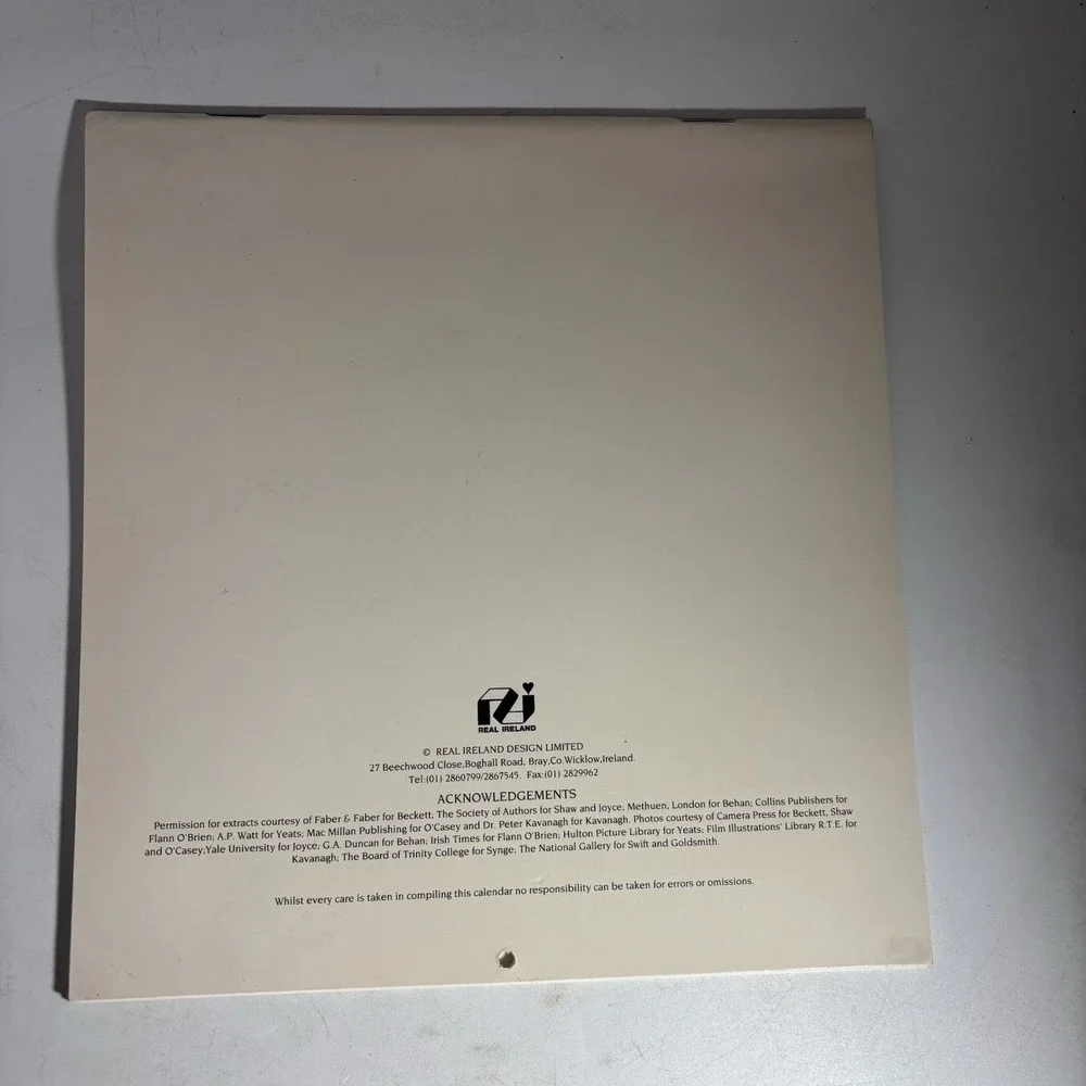 Samuel BECKETT, Oscar Wilde / Irish Writers Calendar 1997 1st Edition 1996